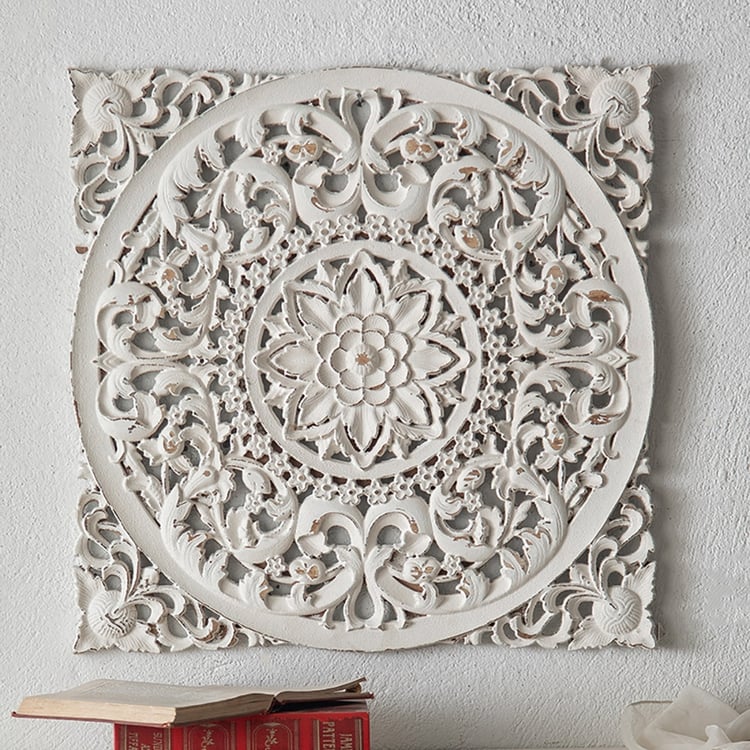 Distressed White Medallion Wall Art Decor French Country Carved Wood ...