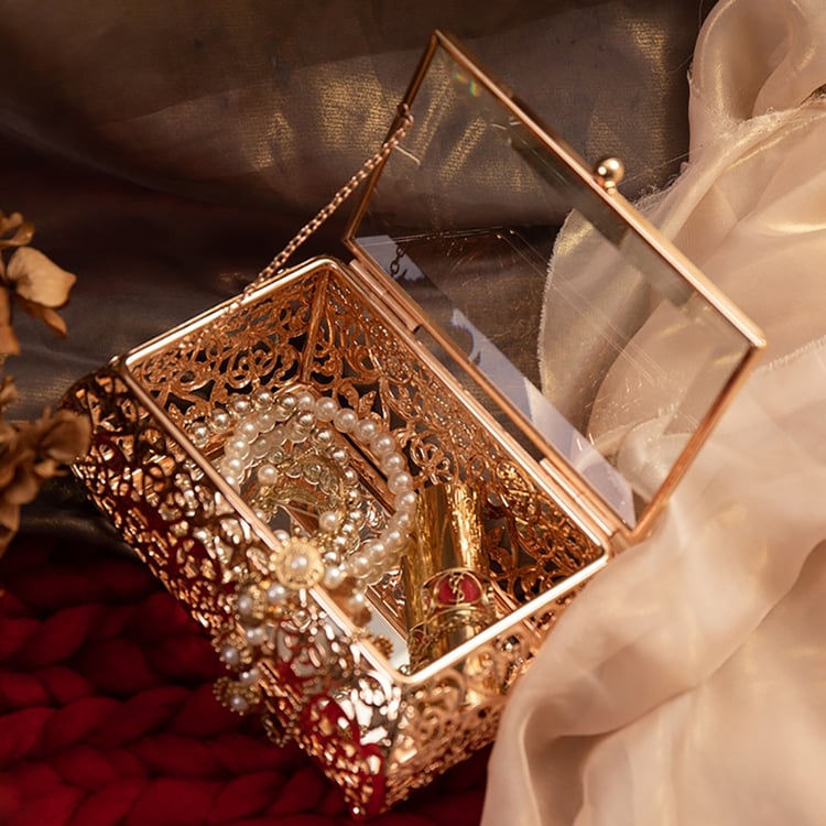 Boîte à bijoux vintage de luxe avec plateau en verre｜Homary FR