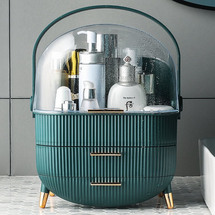 Modern Cosmetic Desk Organizer with Lid for Bathroom Countertop