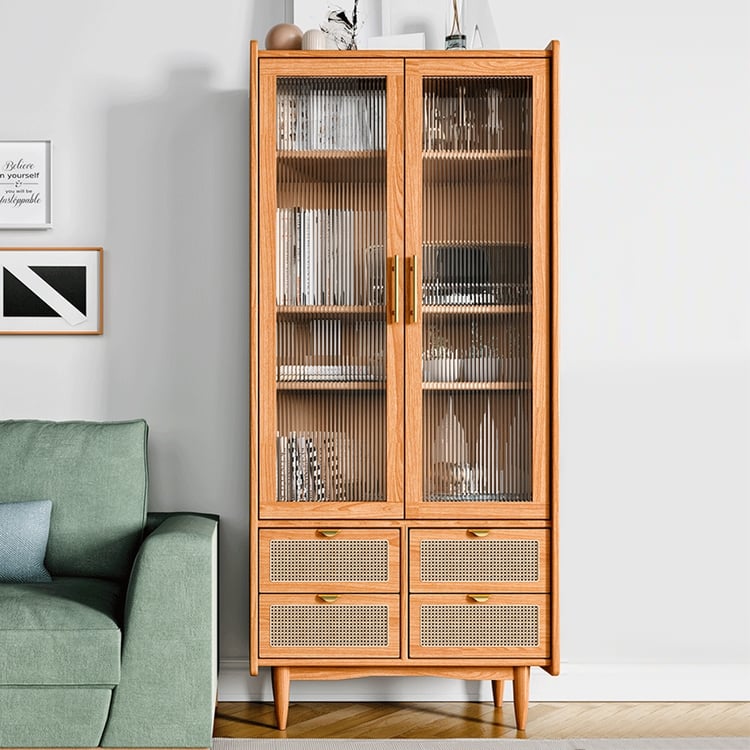 Nordic Natural Cabinet 3-Shelf Bookcase with 2 Tempered Glass