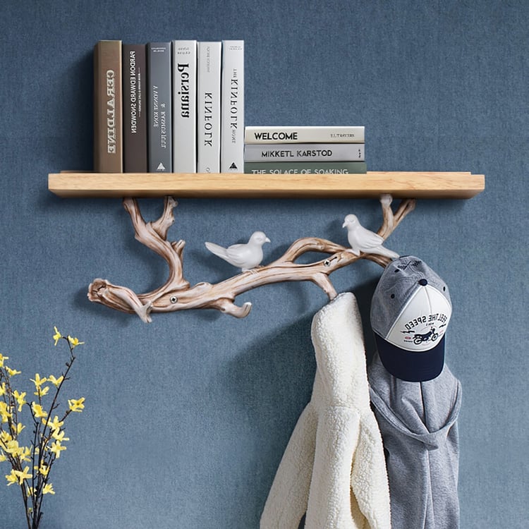 Nordic Tree Bird Decor Wall Mounted Coat Rack with Shelving
