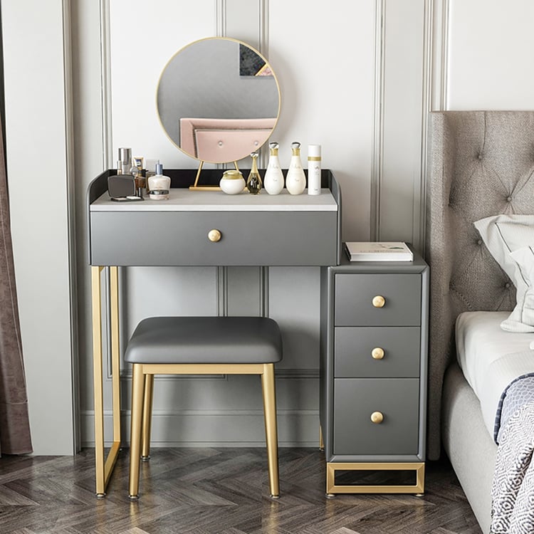 grey marble dressing table Modern Grey Makeup Vanity Retracted Faux Marble Dressing Table with Side  Cabinet｜Homary UK