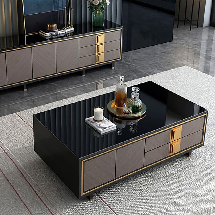 Modern Black Glass Table センターテーブル② Dewion Modern Black Tempered Glass Coffee Table with Storage｜Homary