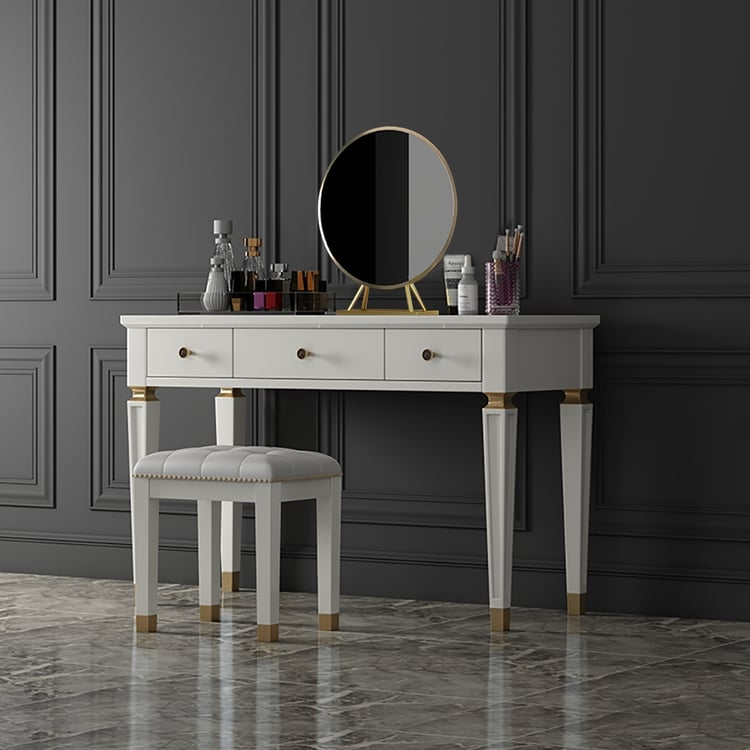 39" White Makeup Vanity Set 3-Drawer Luxury Dressing Table Stool & Mirror  IncludedHomary