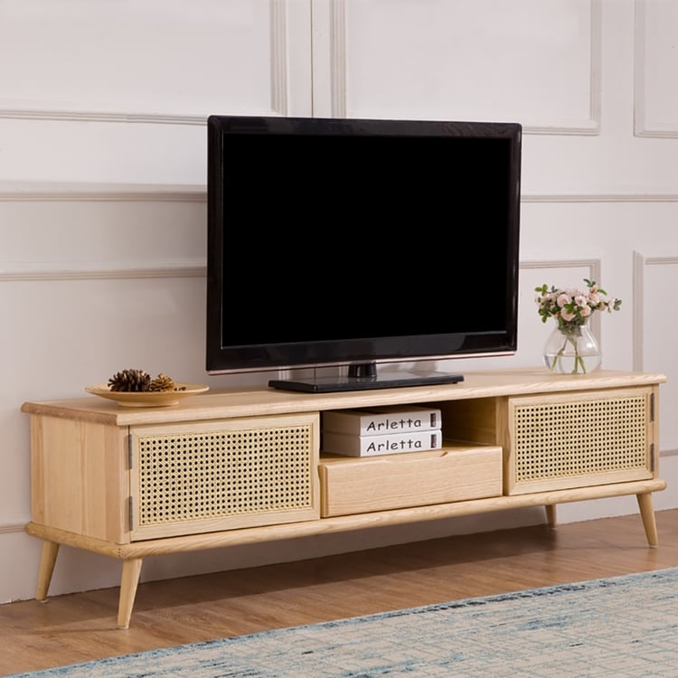 1800mm Japanese Natural TV Stand Rattan Woven Media Console With
