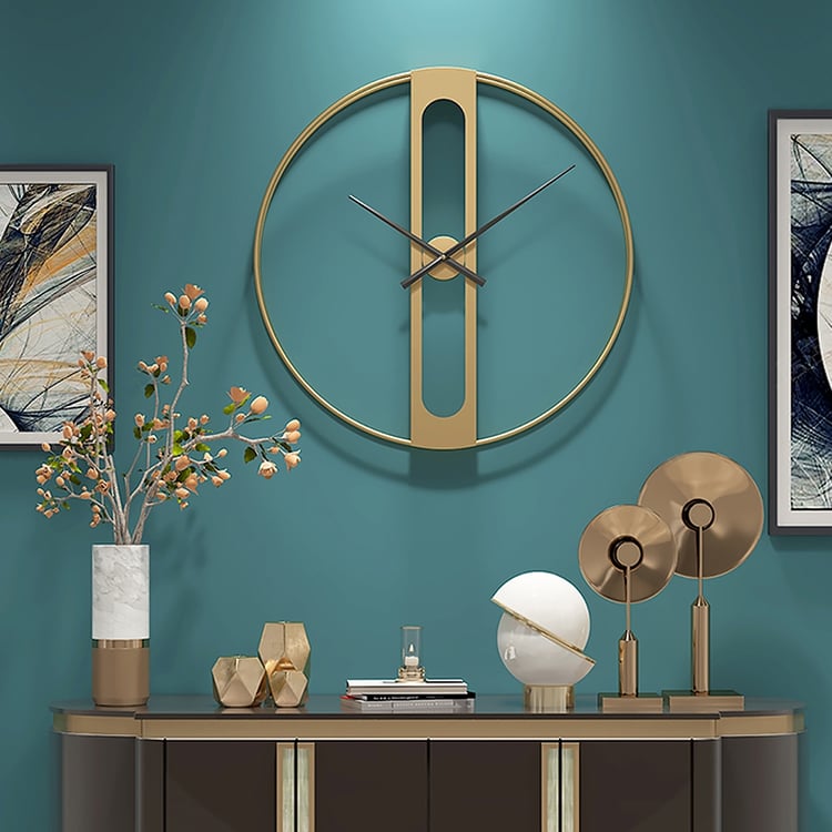 Nordic Stylish Golden Large Round Home Wall Clock Hollow-out Metal ...