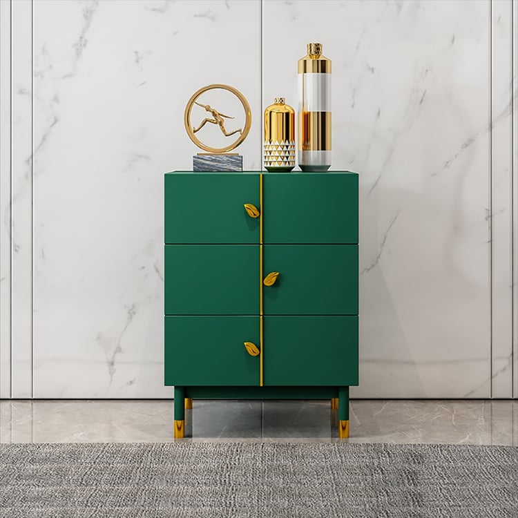 Modern Green Cabinet Gold Leaf-Shaped Pulls 4-Drawer Kitchen Cabinet in  MediumHomary