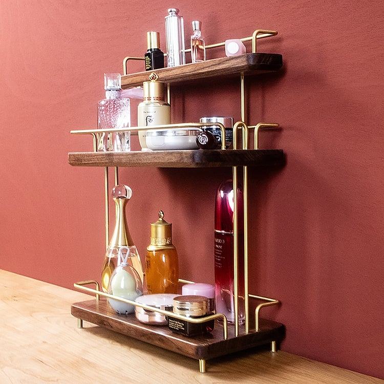 置物 usagisan007 Walnut Bathroom Shelves Gold Freestanding Shelving for