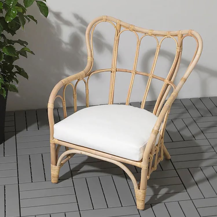 Natural Style Woven Rattan Patio Chair Lounge Chair with Square Arm｜Homary