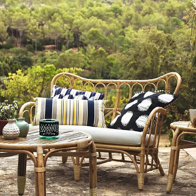Natural Style Woven Rattan Loveseat 2-Seater Outdoor Sofa with Cushion｜Homary