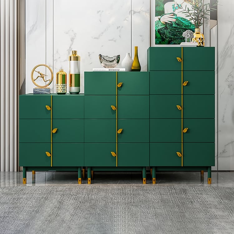 Modern Green Cabinet Gold Leaf-Shaped Pulls 4-Drawer Kitchen Cabinet in  MediumHomary