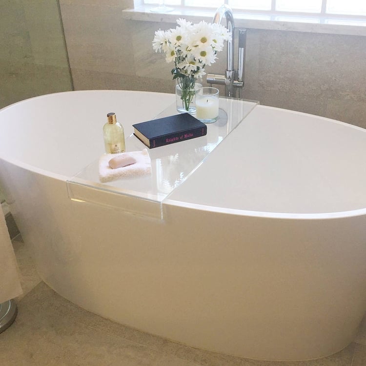 Plateau De Baignoire En Acrylique 70 Cm – Avec Rebord Antidérapant Et Emplacements Pour Verre, Téléphone