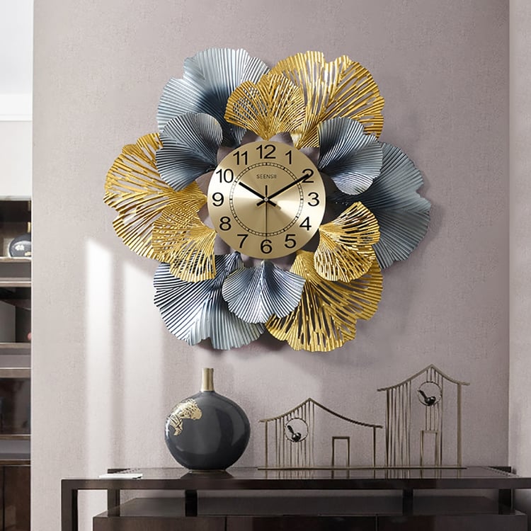 X-Large Postmodern Luxury Gold&Gray Ginkgo Leaves Metal Oversized
