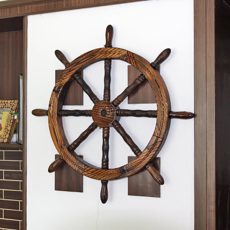 Mediterranean Style Fashion Ship Wooden Boat Beach VINTAGE Wood Steering Wheel