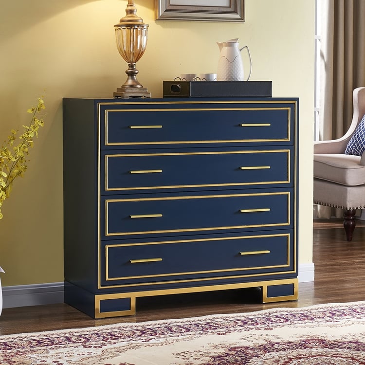 gold and blue dresser Modern Luxury Cabinet Painted Rims 4-Drawer Accent Chest｜Homary navy blue chest of drawers