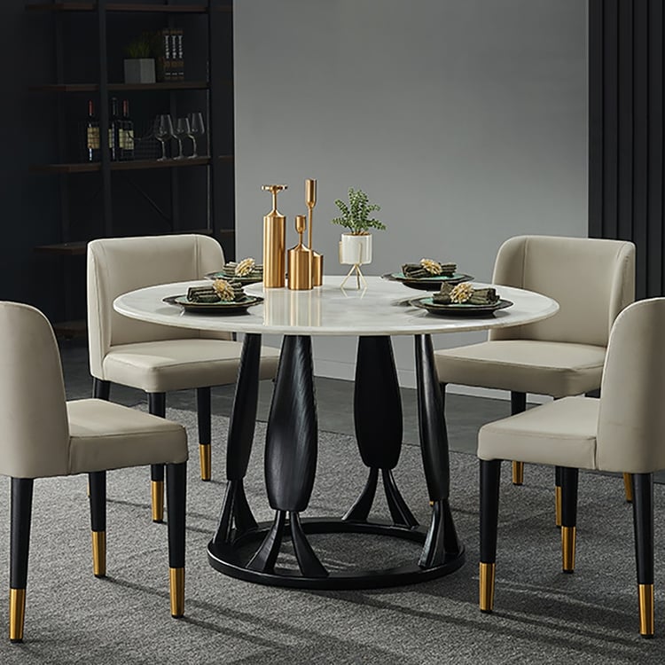 47.2"Modern Round Dining Table with Marble Top & Wood Base｜Homary