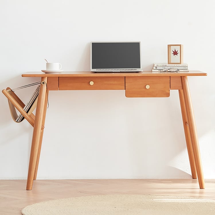 Nordic Solid Wood Desk Rectangular Home Table with 2 Drawers｜Homary UK