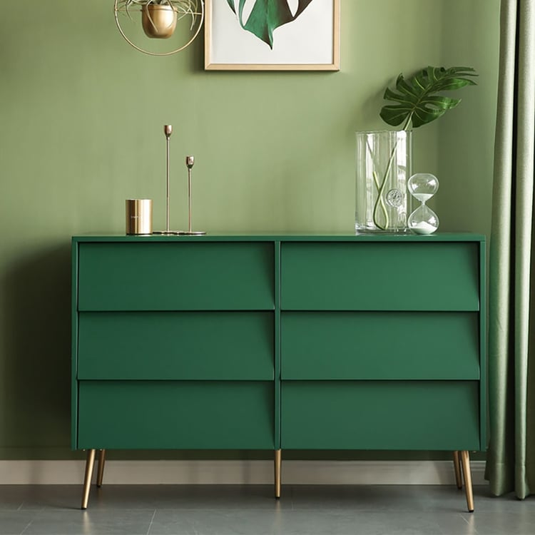47" Modern Green Bedroom Dresser Minimalist 6-Drawer Accent Cant Chest???Homary