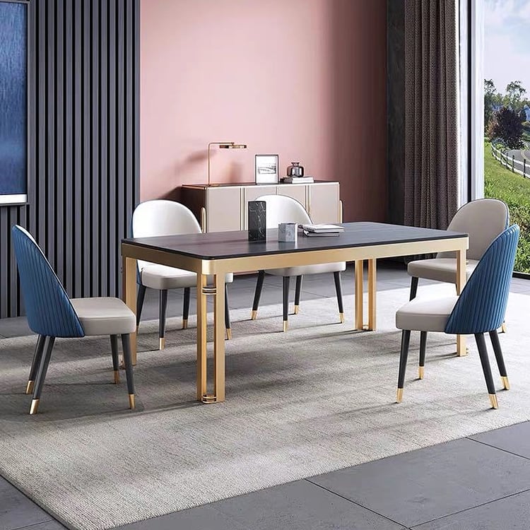 55.1" Modern Dining Table with Sintered Stone Top & Stainless Steel ...