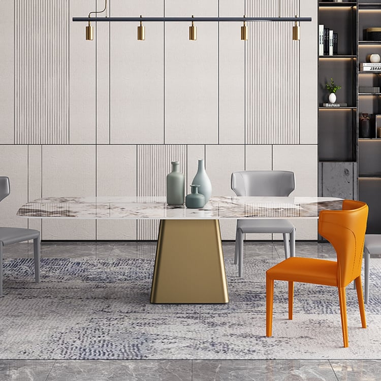 63.0" Modern Dining Table with Sintered Stone Top & Stainless Steel ...