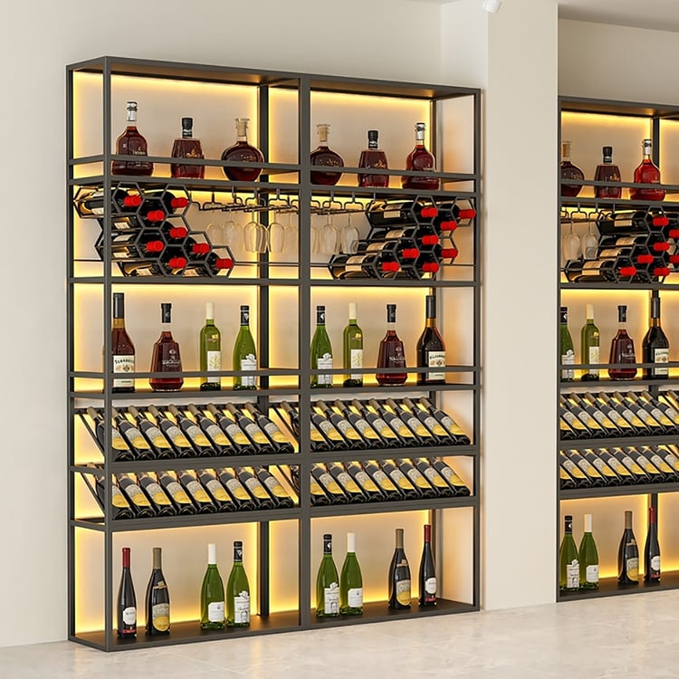 Contemporary Standing Honeycomb Wine Rack with Glass Rack in