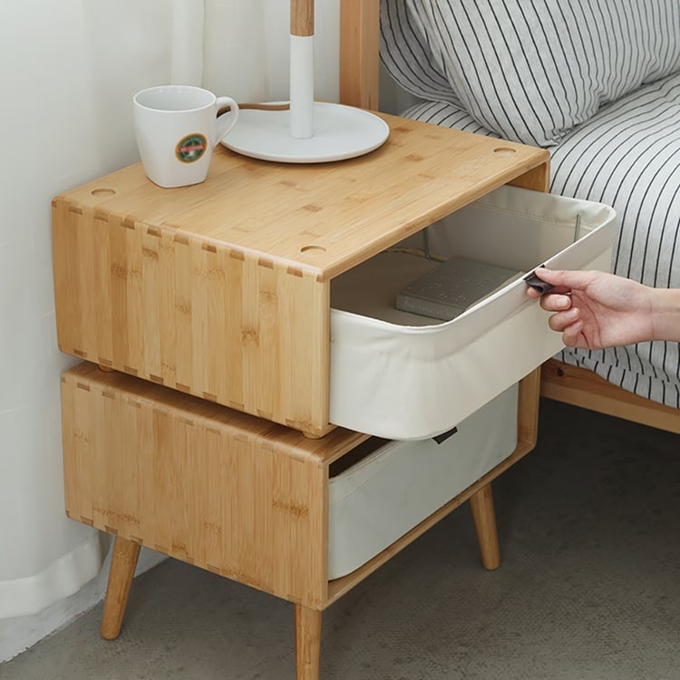 Natural End Table with Storage Free Cabinet Units with Fabric Basket
