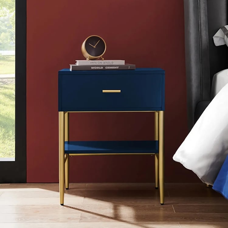 Nordic Blue Nightstand with Drawer & Shelf