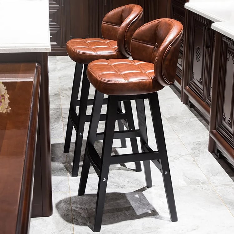 Cozyman Set Di 3 Sgabelli Da Bar 67,3 Cm – Imbottiti, Con Schienale Largo In Ecopelle, Gambe In Legno Massello, Stile Mid-Century, Nero