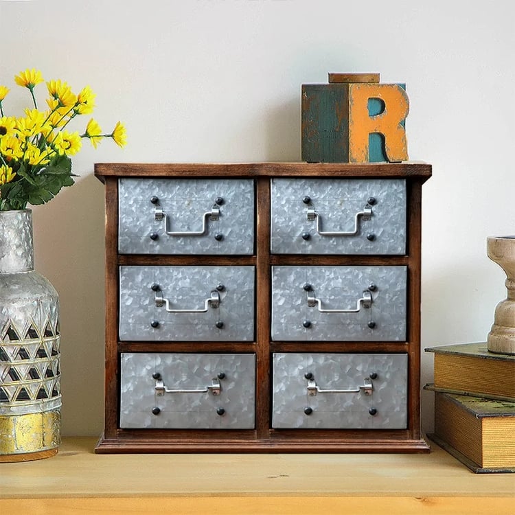 Vintage Desktop Organizer Storage Cabinet 6 Adjustable Drawers｜Homary