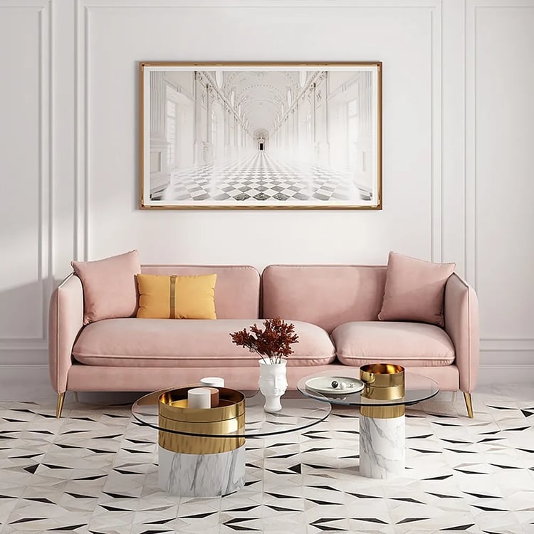 1800mm rosa samt gepolstertes Sofa 3-Sitzer moderne goldene Couch für Wohnzimmer｜Homary DE