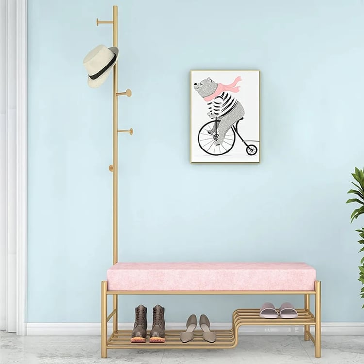 1000mm Pink Hallway Bench and Coat Stand Velvet Shoe Storage Bench