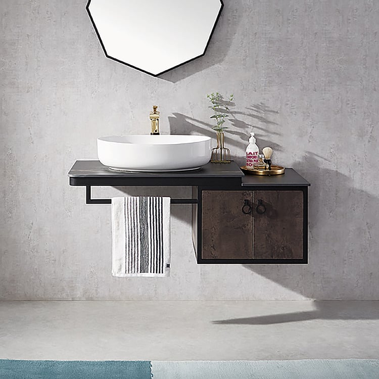 Black Wall Mounted Bathroom Vanity Sintered Stone Top Layered