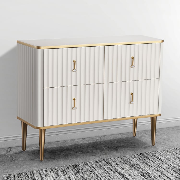 Modern Off White Dresser 4-Drawer Accent Bedroom Cabinet in GoldHomary Modern Off White Dresser 4-Drawer Accent Bedroom Cabinet in GoldHomary