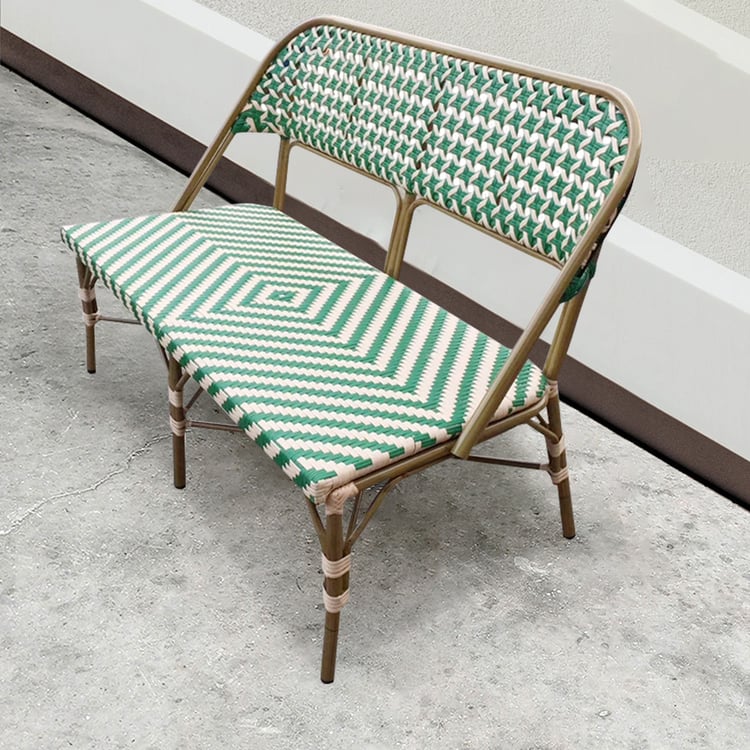 2-Seater Rattan Woven Outdoor Bench with Geometric Pattern｜Homary UK
