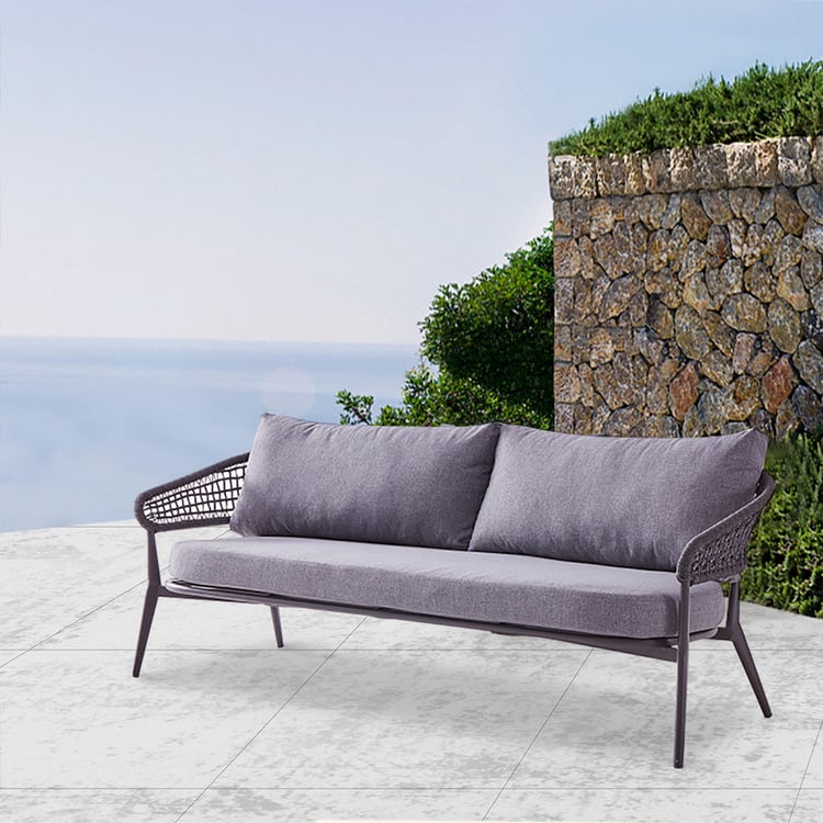 3-Seater Polyester Outdoor Sofa with Rope Woven Back｜Homary