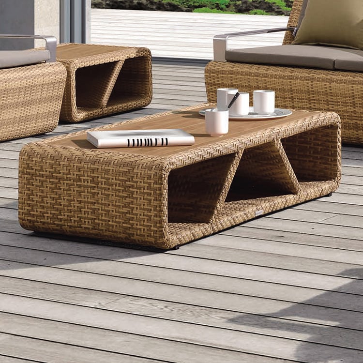 PE Rattan Woven Outdoor Coffee Table with Teak Wood-Top Extra - Main Image