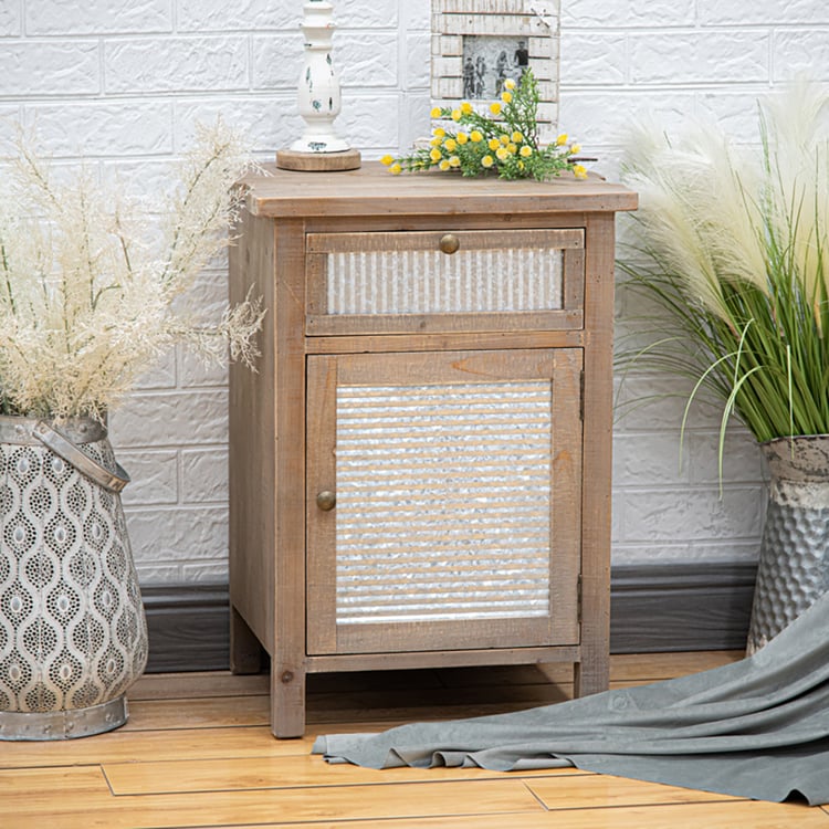 Cottage Vintage Display Cabinet Distressed Natural 1-Door 1-Shelf Side ...