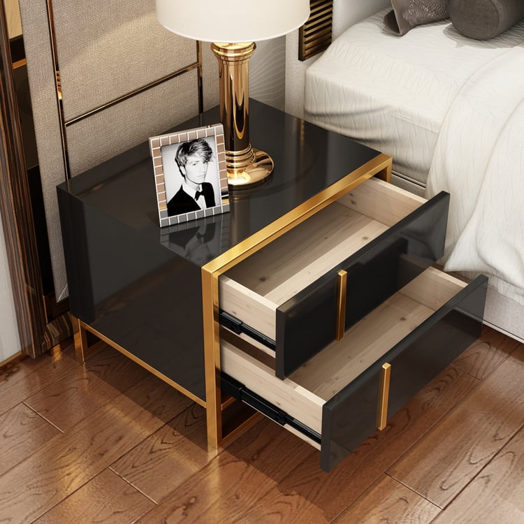 小物 tooru0406noto Rimh Black Lacquer Bedroom Nightstand Stainless Steel in