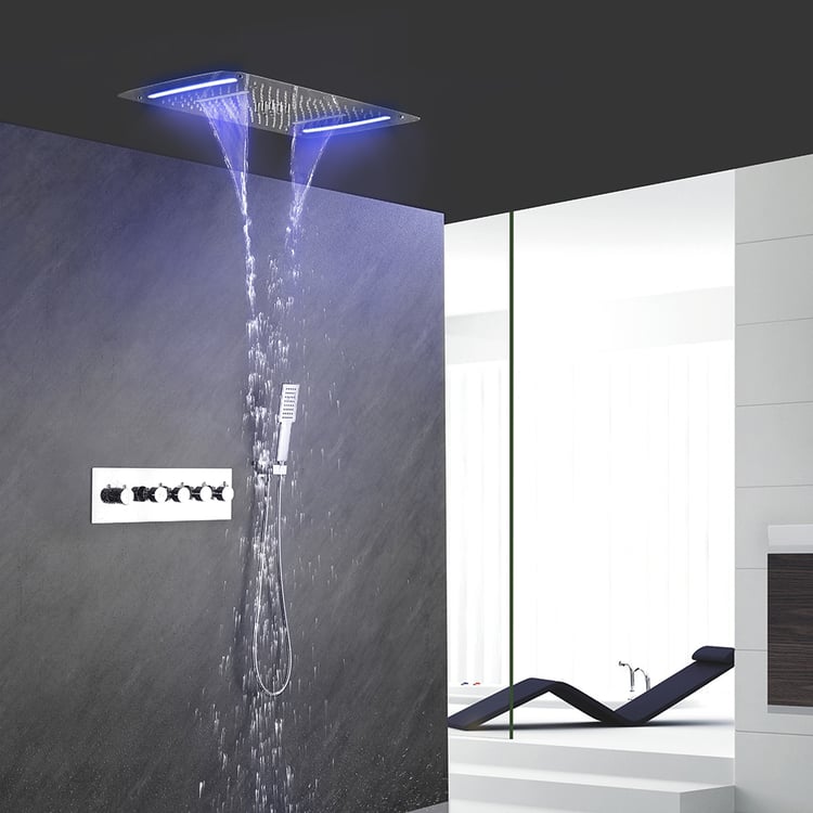 3 Way Chrome LED Shower Sets Hand Shower with Rough-in 4-Function ...
