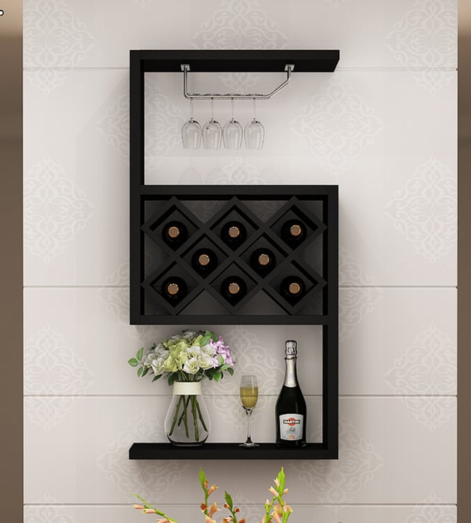 Black Contemporary Wall Mounted Wine Rack Glass Rack Wall