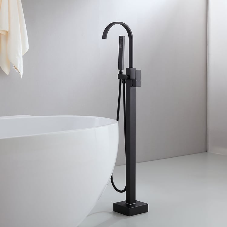 Freestanding Bathtub Faucet, Waterfall Filler Floor Mounted Bathroom Faucets Brass Single Handle with Hand Shower High Flow Matte Black Faucet Long (Silver Straight Freestanding Bathtub Faucet, Waterfall Filler Floor Mounted Bathroom Faucets Brass Single Handle with Hand Shower High Flow Matte Black Faucet Long (Silver Straight