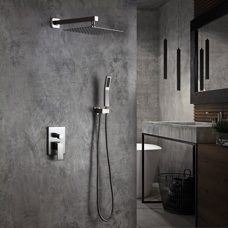 Modern 8" Wall Mounted Shower System with Handheld Shower Pressure Balance Valve