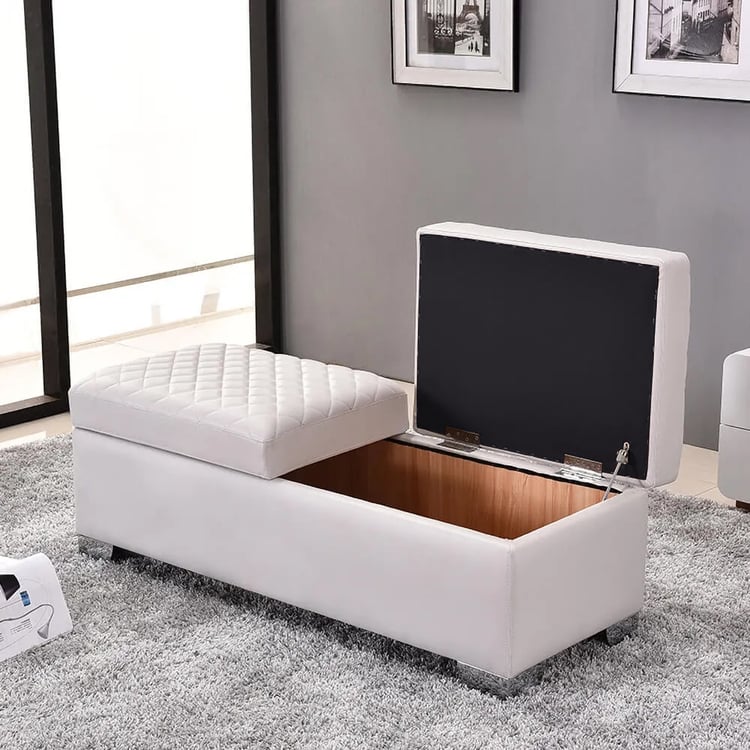 Sitzbank aus gepolstertem Leder, 2 Klappen oben, Aufbewahrungsschrank, Schlafzimmer, Eingangsbereich, weiß, groß｜Homary DE