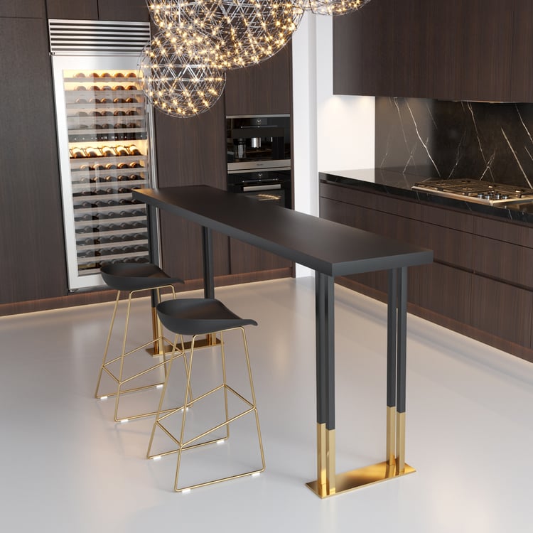 Hover 1600mm Black Rectangle Bar Table Indoor in Gold Legs