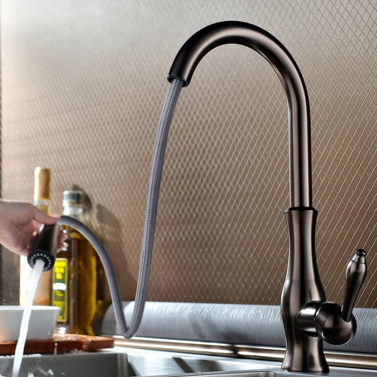 Kmeino Oil Rubbed Bronze Kitchen Faucet With Pull-Out Sprayer – 2 Spray Modes, Single Hole, Single Handle, 360° Swivel