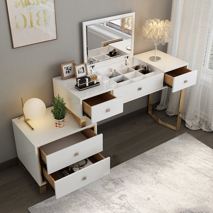 White 2-in-1 Makeup Vanity with Flip Top Mirror & 4 Drawers
