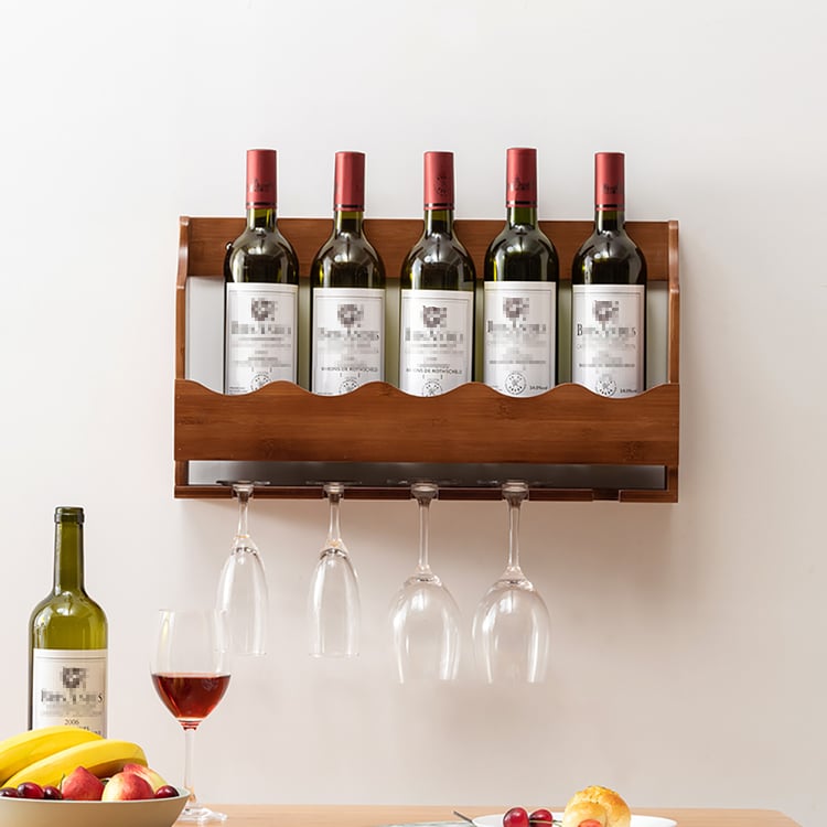 Farmhouse Mini Wall Mounted Wine Rack Glass Rack in Walnut