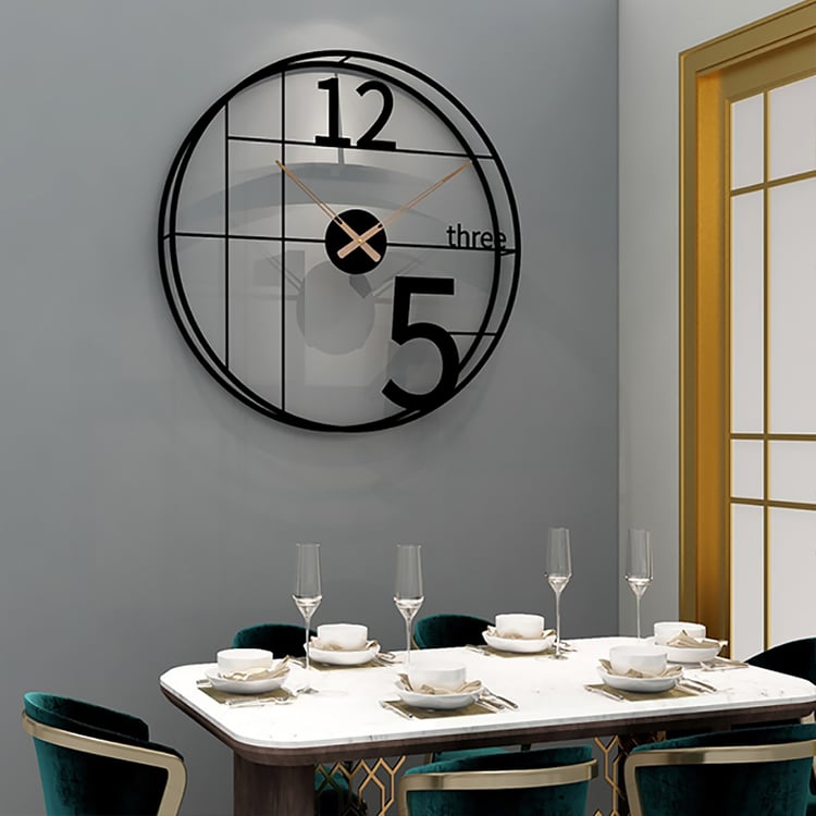 Black 500mm Golden 3D Modern Decorative Round Large Wall Clock｜Homary UK