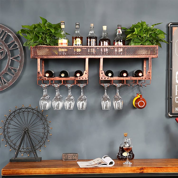 Industrial Wall Mounted Metal Wine Rack in Bronze｜Homary AU