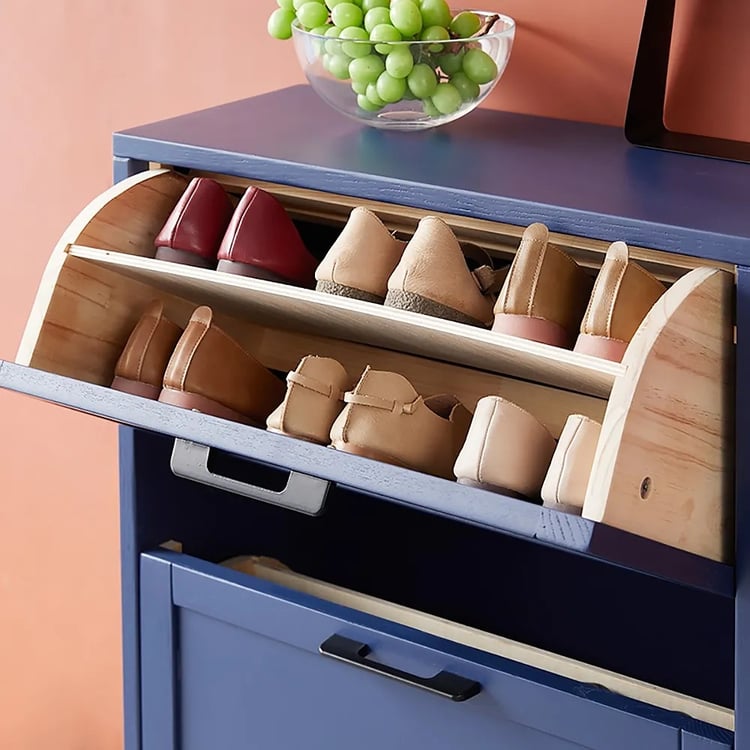 18-Pair Shoe Storage Cabinet 3-Drawer Oak Shoe Organizer for